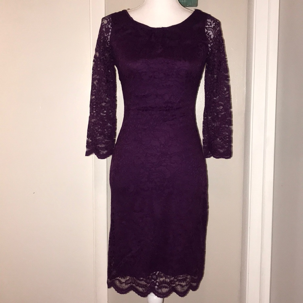 Yellow star Lace dress. 3/4 sleeve.